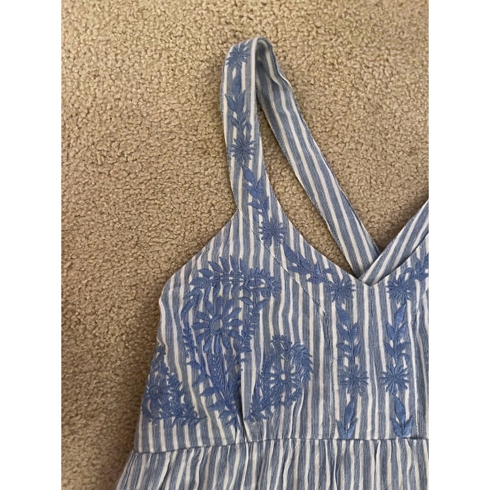 Ro's Garden Women's Tiered Striped Maxi Dress‎ Embroidered V-Neck Blue- Size XS - Picture 5 of 9